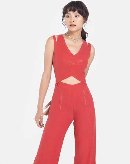 Jumpsuit ống rộng cutout
