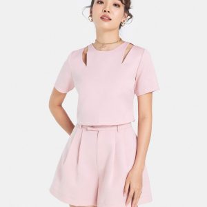 Áo Croptop Cutout Vai màu hồng ảnh 3 - 300