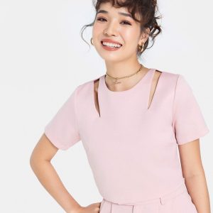 Áo Croptop Cutout Vai màu hồng ảnh 4 - 300