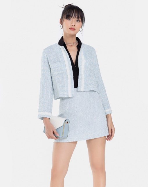 Áo Khoác Tweed Cổ Tròn màu xanh ảnh 3