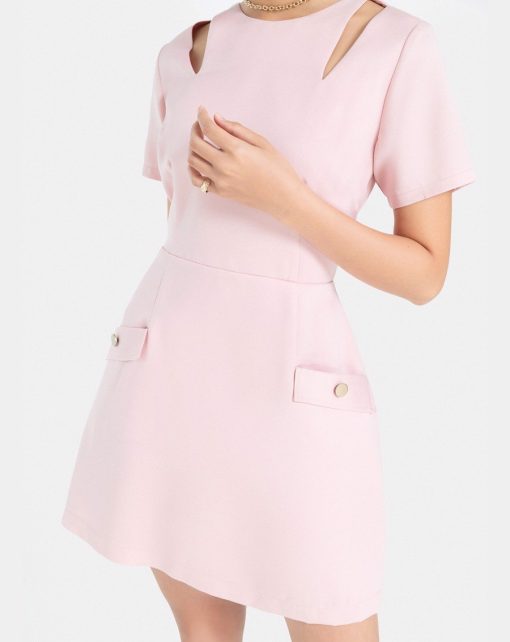 Đầm Mini Tay Ngắn Cut Out Vai màu hồng ảnh 5