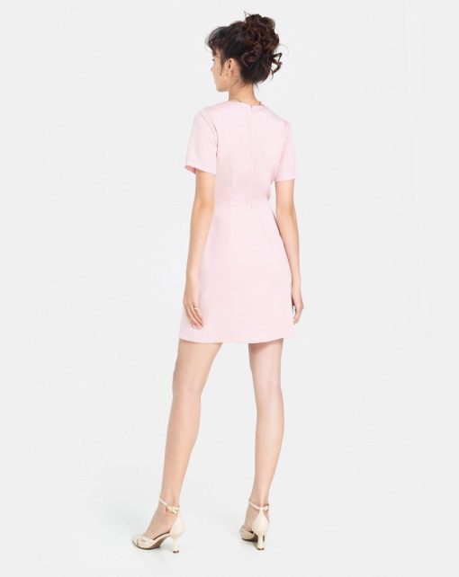 Đầm Mini Tay Ngắn Cut Out Vai màu hồng ảnh 6