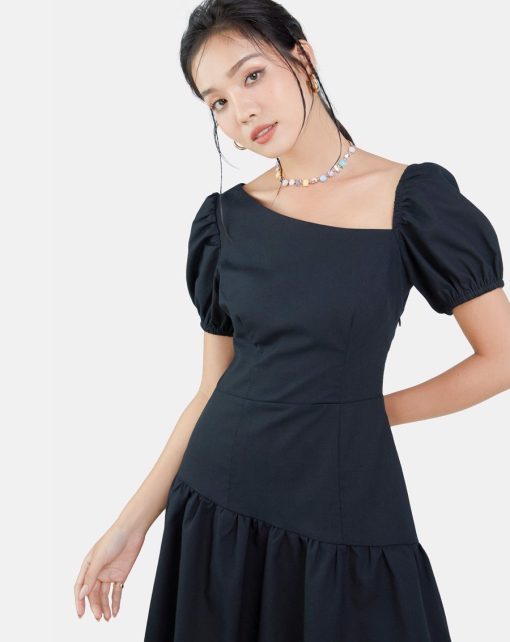 Đầm Mini Tay Vai Lệch màu đen ảnh 2
