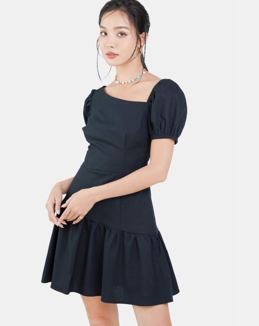 Đầm Mini Tay Vai Lệch màu đen ảnh 3
