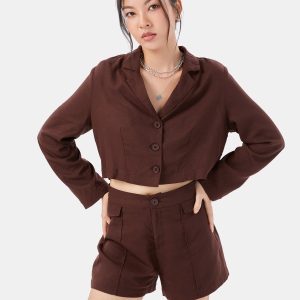 Quần Shorts Dằn Li Giữa màu nâu - 300