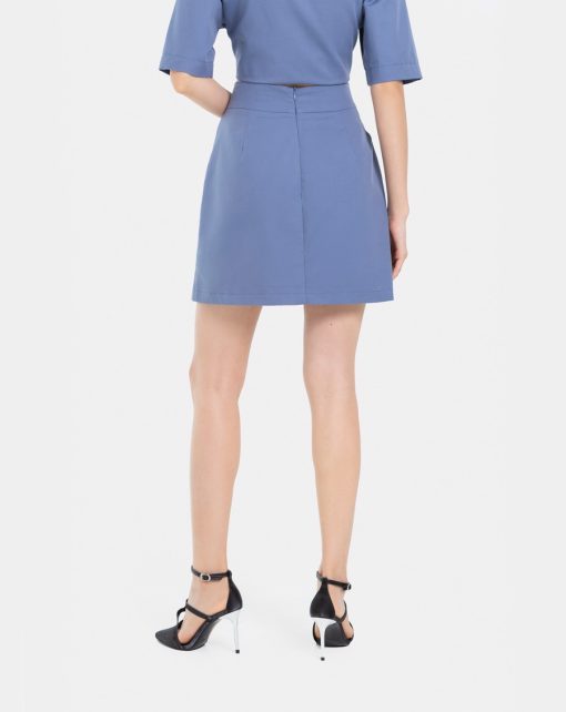 Váy Mini dáng A dây kéo kim loại màu xanh ảnh 5