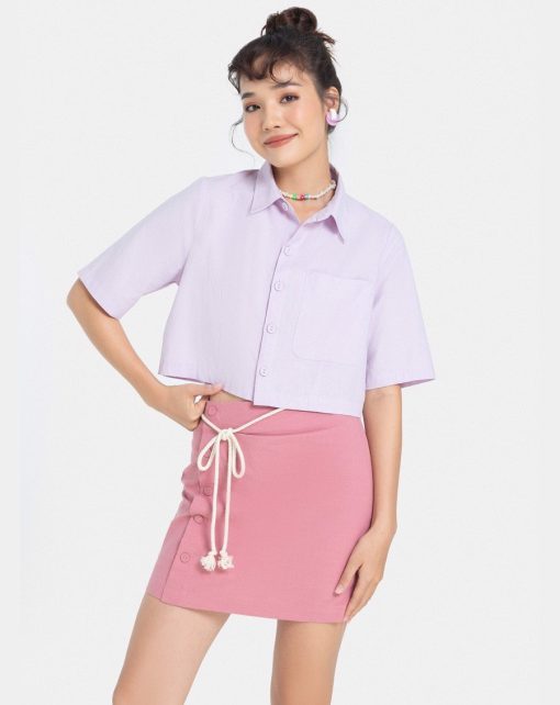 Váy Mini Hàng Nút Lệch màu hồng ảnh 3