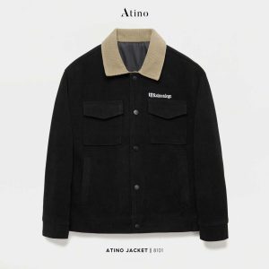 Áo khoác Jacket nhung tăm 2 lớp Nam ATINO Hàn Quốc AD3.8101 màu đen - 300
