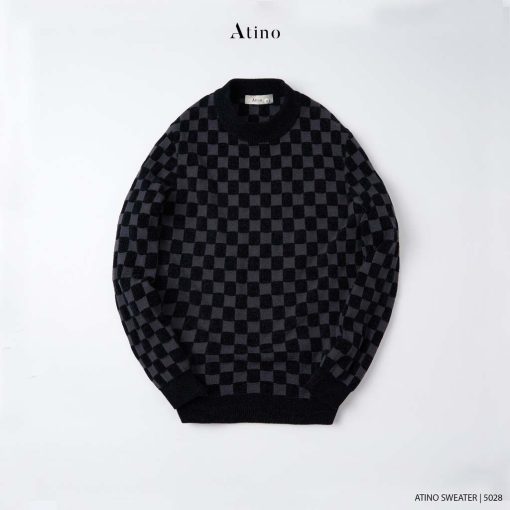 Áo len dài tay nam Caro Atino vải len hàn quốc cao cấp al2.5028 màu đen