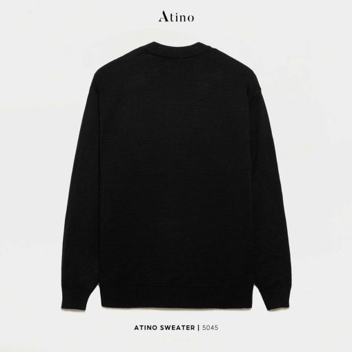 Áo len dài tay nam vân ngang Atino vải len cao cấp AL7.5045 màu đen