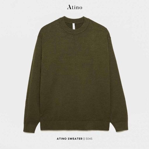 Áo len dài tay nam vân ngang Atino vải len cao cấp AL7.5045 màu rêu