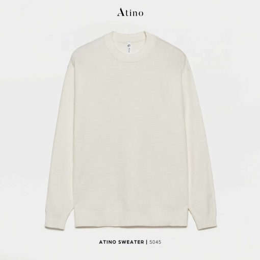 Áo len dài tay nam vân ngang Atino vải len cao cấp AL7.5045 màu trắng