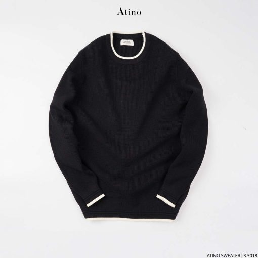 Áo len dài tay nam viền Atino vải len hàn quốc cao cấp AL4.5018 màu đen