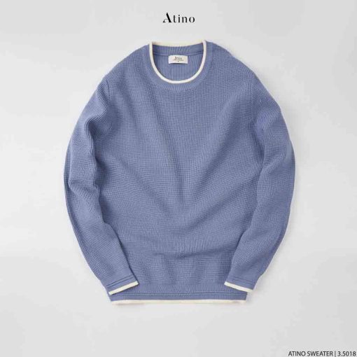 Áo len dài tay nam viền Atino vải len hàn quốc cao cấp AL4.5018 màu xanh