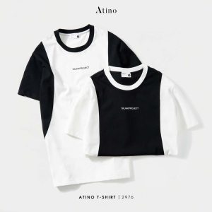 Áo Phông Nam Cộc Tay Cổ Tròn ATINO chất liệu Cotton AP2.2976 đen trắng