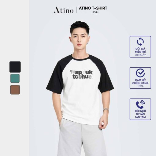 Áo Phông Nam Cộc Tay Raglan Cổ Tròn ATINO 100% Cotton AP3.2143