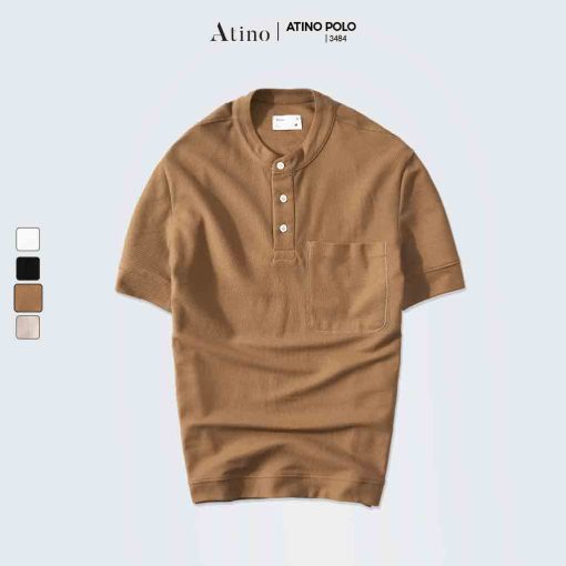 Áo Polo Nam Cổ Tàu ATINO vải Cotton cao cấp PL4.3484 màu rêu