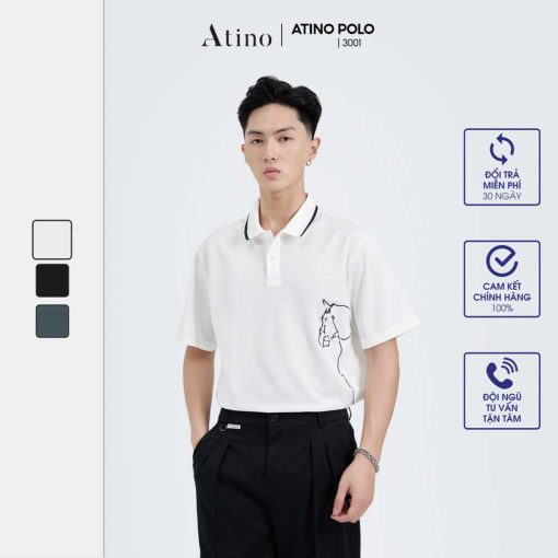 Áo Polo Nam HORSE ATINO thêu hình ngựa tinh tế PL3.3001 màu trắng