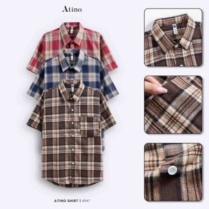 Áo sơ mi cộc tay Nam ATINO vải Cotton Kẻ Sọc SM.L.3.4947 3 màu