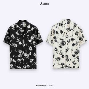 Áo sơ mi Cuban Shirt cộc tay nam ATINO vải lụa SM.L.2.4963 2 màu đen trắng