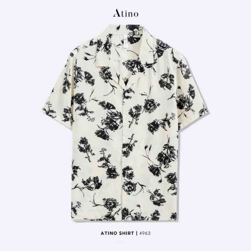 Áo sơ mi Cuban Shirt cộc tay nam ATINO vải lụa SM.L.2.4963 màu trắng