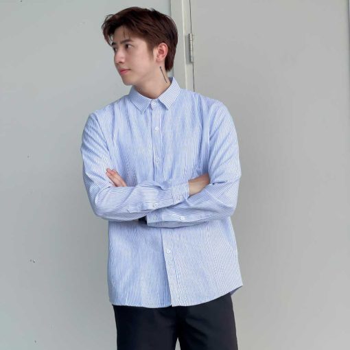 Áo sơ mi dài tay Nam ATINO vải Oxford Cotton kẻ sọc xanh SM.L.2.4469 1