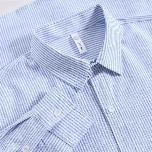 Cổ Áo sơ mi dài tay Nam ATINO vải Oxford Cotton kẻ sọc xanh SM.L.2.4469