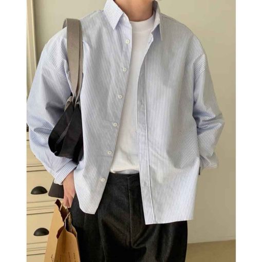 Áo sơ mi dài tay Nam ATINO vải Oxford Cotton kẻ sọc xanh SM.L.2.4469