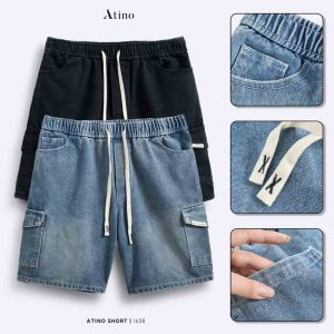 Chi tiết Quần short jean nam xanh đen Atino chất liệu jean cotton QS.L.2.1638