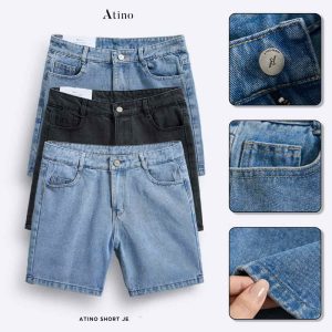 Chi tiết Quần short jean nam xanh đen Atino chất liệu jean cotton QS.L.2.1649