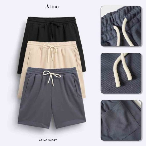 Chi tiết Quần short nam trơn Atino chất liệu polyester L.3.1661