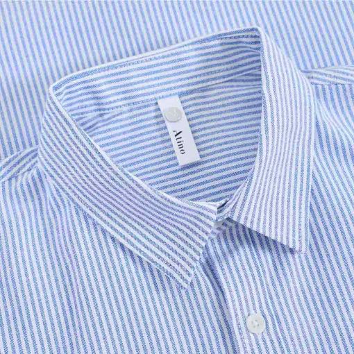 Cổ Áo sơ mi cộc tay Nam ATINO Vải Oxford Cotton Kẻ Sọc SM.L.2.4956