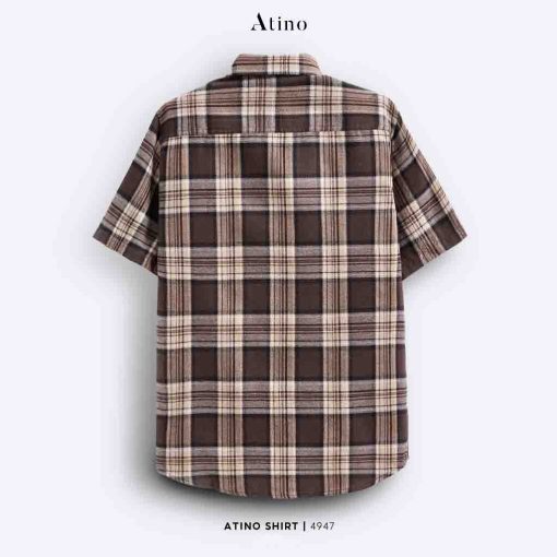 Lưng Áo sơ mi cộc tay Nam ATINO vải Cotton Kẻ Sọc SM.L.3.4947