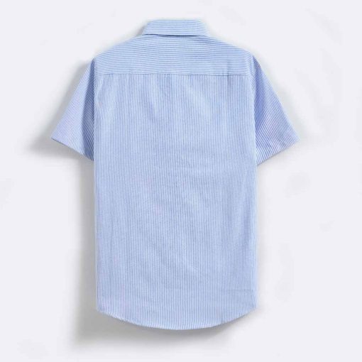 Lưng Áo sơ mi cộc tay Nam ATINO Vải Oxford Cotton Kẻ Sọc SM.L.2.4956