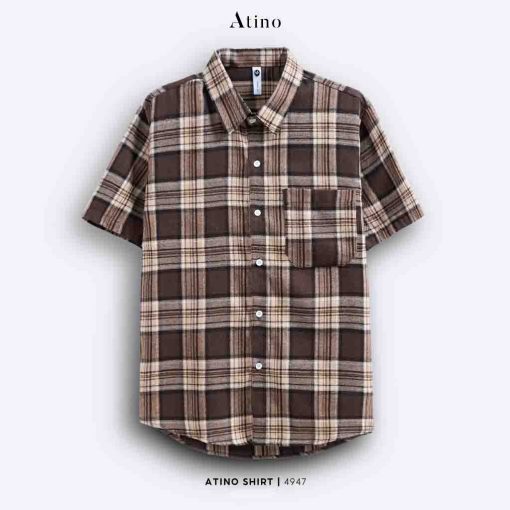 Mặt trước Áo sơ mi cộc tay Nam ATINO vải Cotton Kẻ Sọc SM.L.3.4947