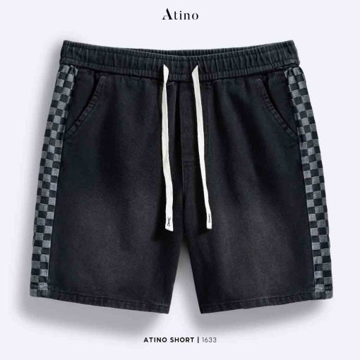 Mặt trước Quần short jeans nam phối vải karo Atino chất liệu cotton L.1.1633