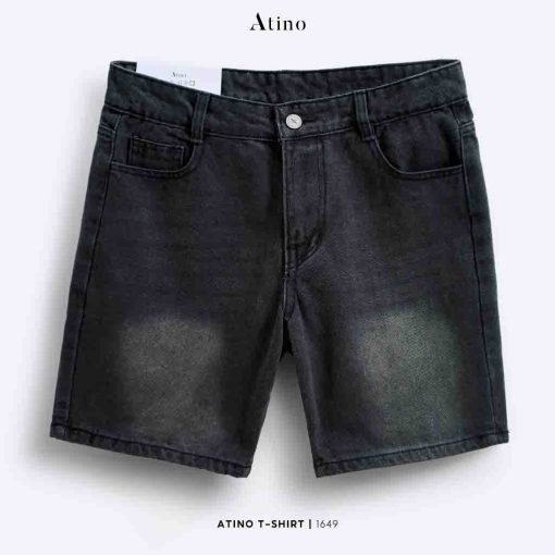 Quần short jean nam đen phai Atino chất liệu jean cotton QS.L.2.1649