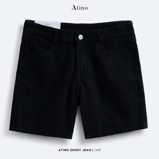 Quần short jean nam đen trơn Atino chất liệu jean cotton QS.L.2.1649