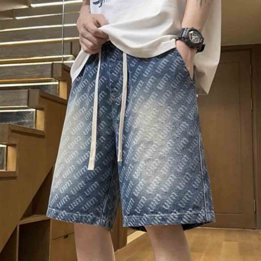 Quần short jean nam xanh họa tiết WM Atino chất liệu jean cotton QS.L.1.1624