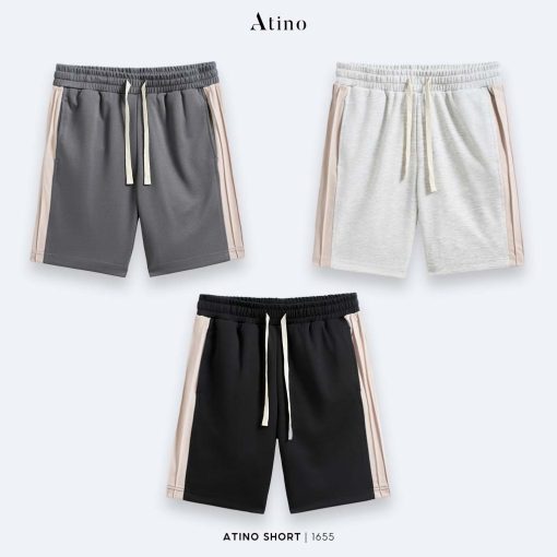 Quần short nam phối vải sọc kem Atino chất liệu polyester L.3.1655