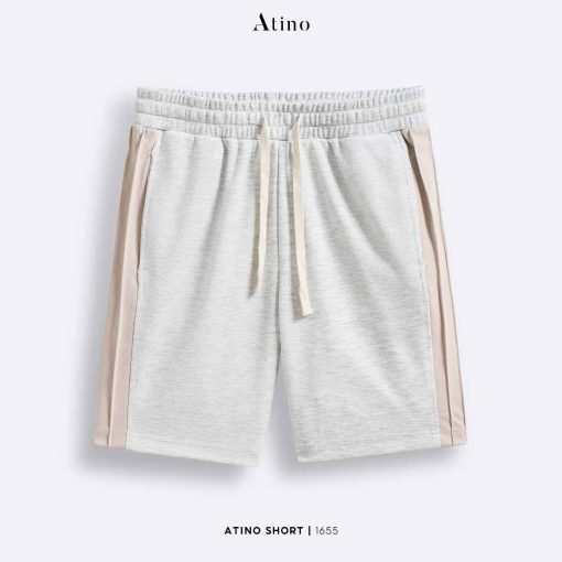 Quần short nam phối vải sọc kem Atino chất liệu polyester L.3.1655 màu ghi nhạt