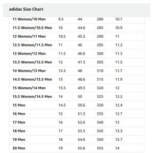 Adidas Size Chart 2 - 300