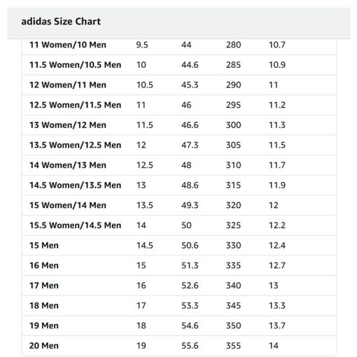 Adidas Size Chart 2