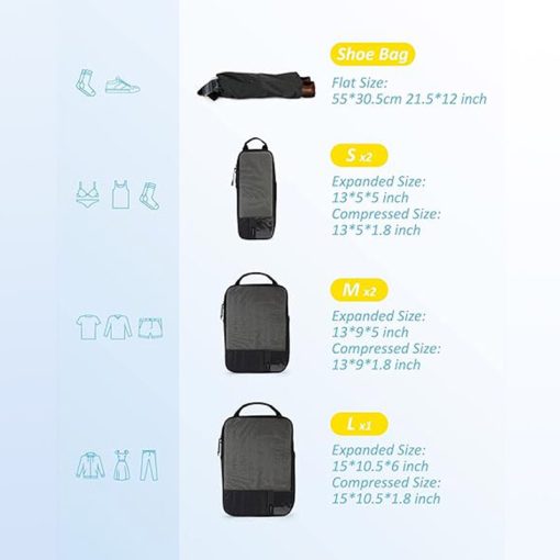 BAGSMART 6 Set Compression Packing Cubes Black - Lightweight Travel Essentials 2