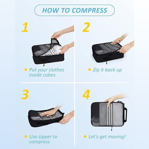 BAGSMART 6 Set Compression Packing Cubes Black - Lightweight Travel Essentials 3