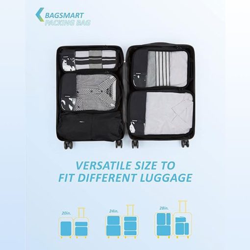 BAGSMART 6 Set Compression Packing Cubes Black - Lightweight Travel Essentials 4