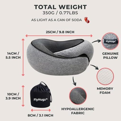 Neck Travel Pillow FlyHugz® Gray | Compact for Travel, Car Rides, and Home Use 2