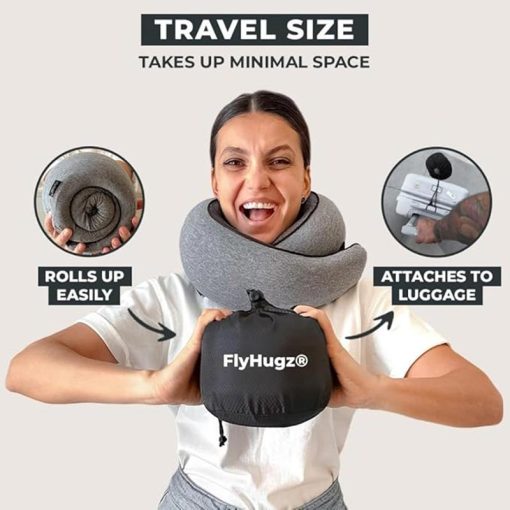 Neck Travel Pillow FlyHugz® Gray | Compact for Travel, Car Rides, and Home Use 3