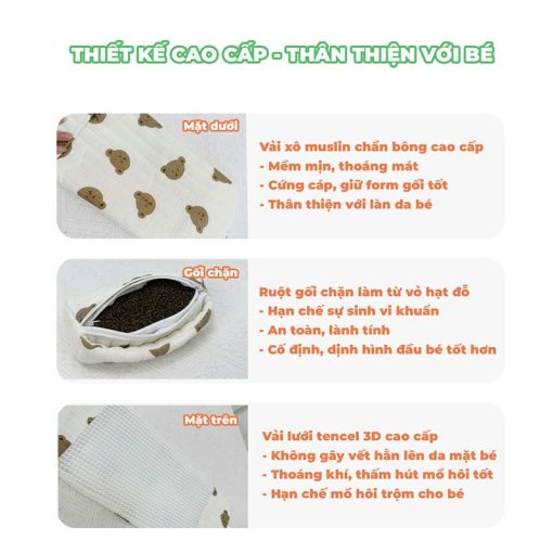 Gối Chặn Định Hình Đầu Cho Bé Sơ Sinh BAFABY Vỏ Đỗ Hạn Chế Vi Khuẩn 5