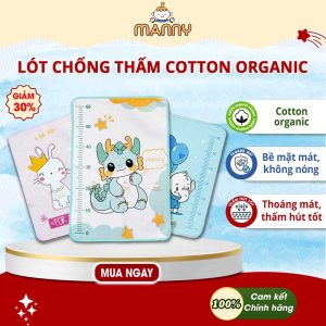 Tấm Lót 4D Chống Thấm Cho Bé Organic Manny 4 Lớp, Boona 3 Lớp